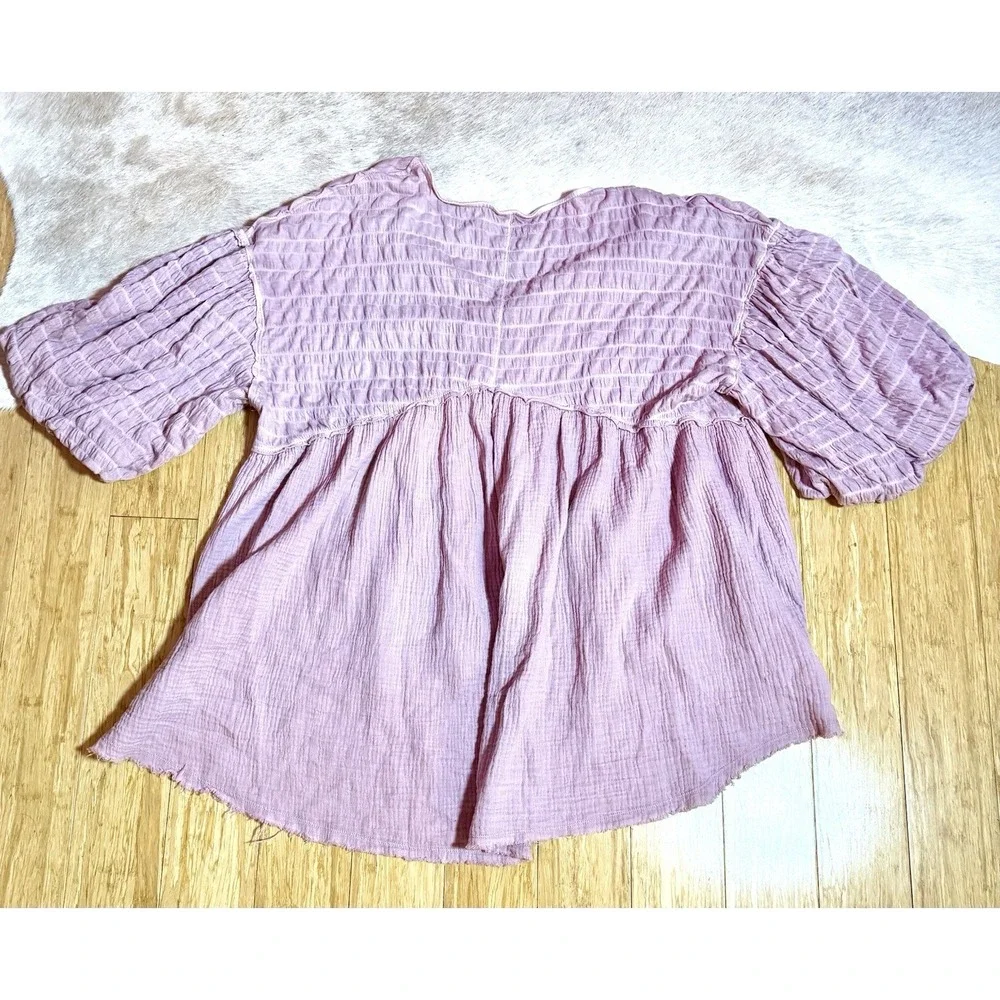 Free People Flower Power Smocked Babydoll Tunic Women's Size Small Purple/Pink - Picture 5 of 5